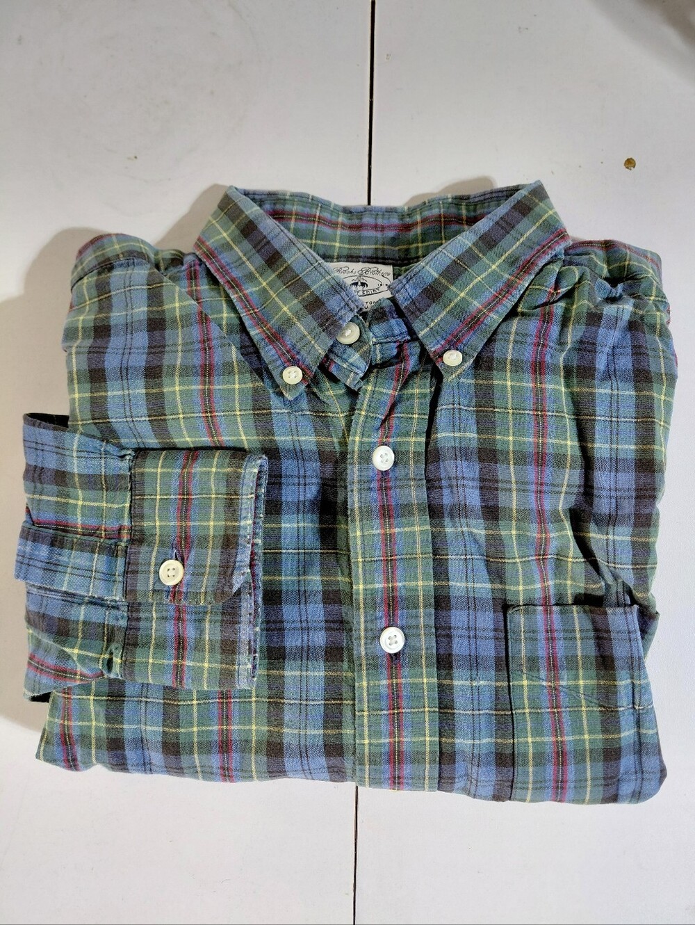 Brooks Brothers Green And Blue Plaid Long Sleeve Button Down Shirt